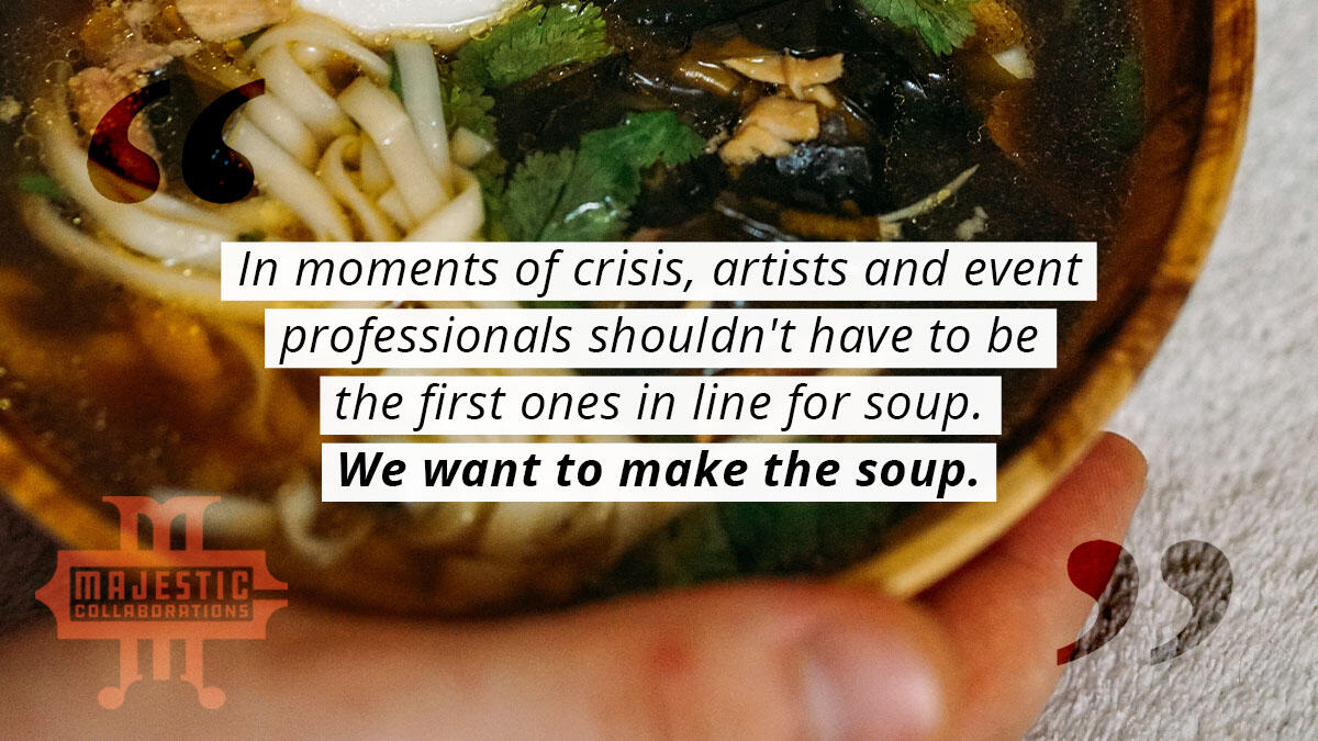 Photograph of hand giving a bowl of soup